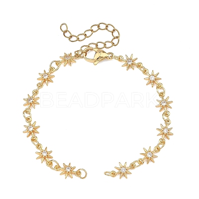 Brass Pave Clear Cubic Zirconia Star Link Chain Bracelet Making AJEW-JB01639-1