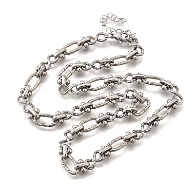 304 Stainless Steel Oval Textured Infinity Link Chain Necklaces for Women Men NJEW-K249-20A-P-1