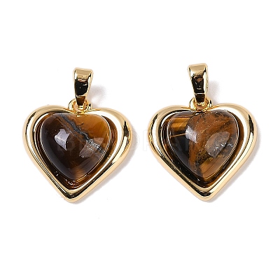 Brass with Tiger-Eye Pendants KK-Q030-19G-1