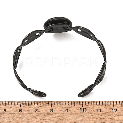304 Stainless Steel Coffee Bean Chain Cuff Bracelet Blanks with Flat Round Bezel Settings SA-CBA4160-02B-EB-1