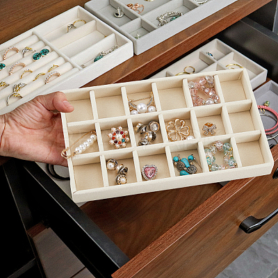 18 Grids Rectangle Wood Covered with Velvet Jewelry Trinket Display Trays AJEW-WH20054-062H-01-1