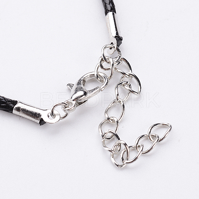 Antique Silver Alloy Heart Waxed Cord Pendant Necklaces NJEW-J054-02-1