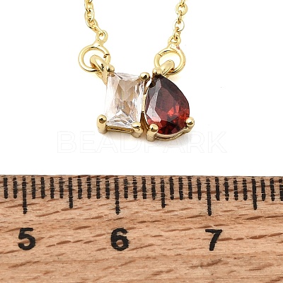 Brass Pave Cubic Zirconia Rectangle & Teardrop Pendant Cable Chain Necklaces KK-CBAB173-05G-11-1