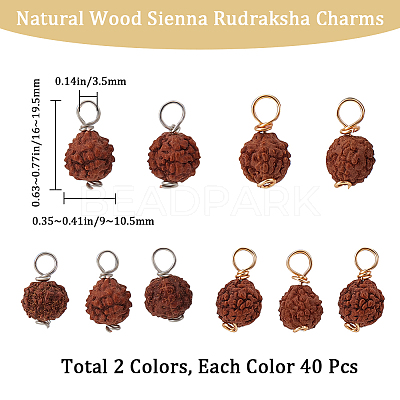 80Pcs 2 Colors Round Natural Wood Pendants PALLOY-BBC0001-01-1