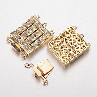 Brass Cubic Zirconia Box Clasps ZIRC-O020-06-NR-1