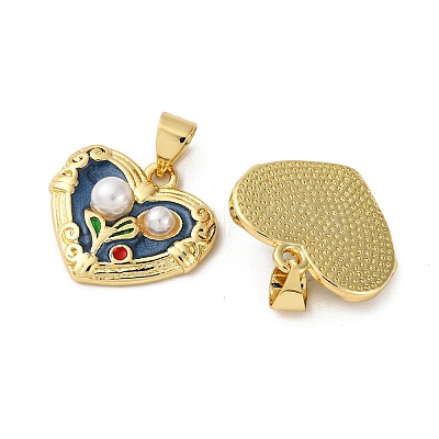 Flower Brass Enamel Pendants KK-D390-17G-05-1