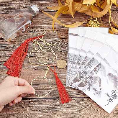 Metal Bookmarks with Chain,Classic Chinese Fan Shape Bookmarks for