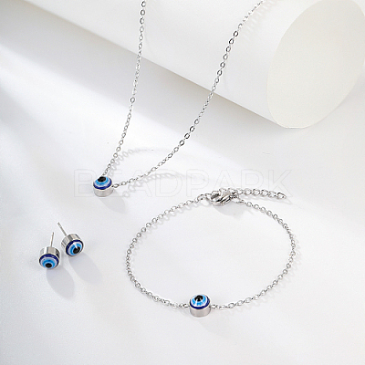 Evil Eye Stainless Steel Stud Earring & Bracelets & Necklaces Set LY5157-1-1