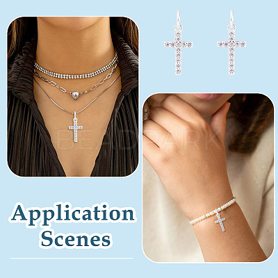 2Pcs 925 Sterling Silver Pave Clear Cubic Zirconia Cross Charms STER-TA0001-59-1