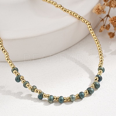 Brass Miyuki Seed Beaded Necklaces for Women NJEW-B126-01G-1