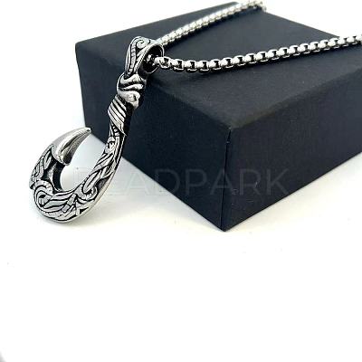 Vintage Style 304 Stainless Steel Fish Hook Pendant Necklaces for Men Women Jewelry LS-NL8016-1