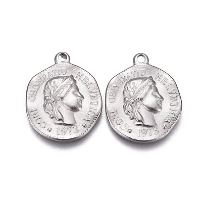 Tarnish Resistant 304 Stainless Steel Coin Charms STAS-F207-08P-1