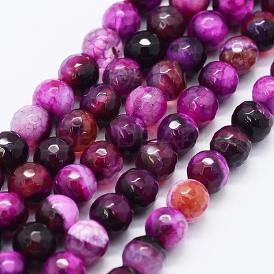 Faceted Natural Agate Beads Strands G-F561-6mm-D05-1