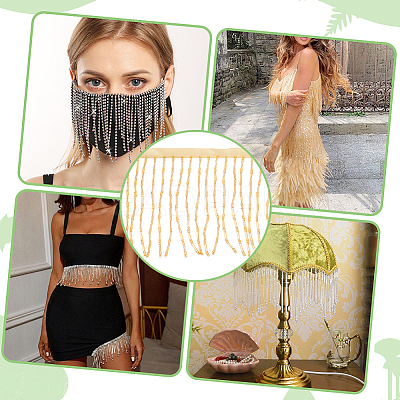 1 Yard Polyester Lace Trims with Glass Beaded Tassel DIY-WR0003-84A-1
