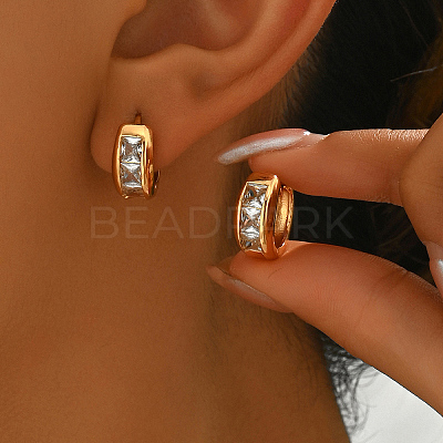 Classic Brass Clear Cubic Zirconia Hoop Earrings for Daily Wear and Work XP5027-1-1