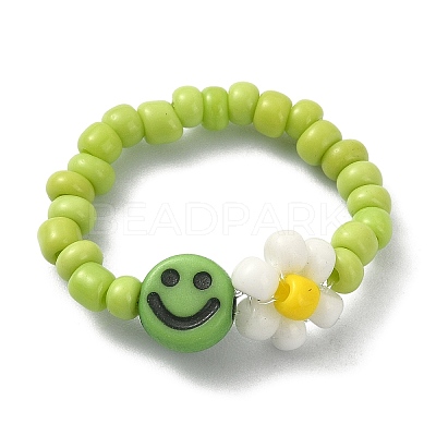 Glass Seed Beaded Stretch Ring RJEW-TA00079-01-1