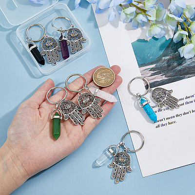 6Pcs 6 Style Alloy Hamsa Hand/Hand of Miriam Pendant Keychain AJEW-DC0001-35-1