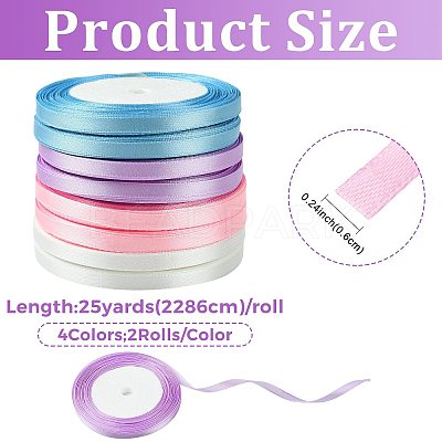 8Rolls 4 Colors Single Face Satin Ribbon OCOR-FS0001-10E-1
