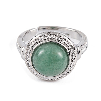 Natural Green Aventurine Round Adjustable Rings RJEW-K271-04P-10-1