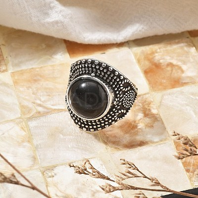 Natural Obsidian Adjustable Rings RJEW-I108-03AS-12-1