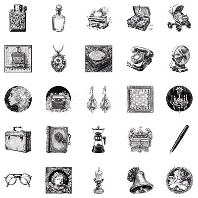 50Pcs Vintage Items Themes Paper Sticker STIC-C012-19-1