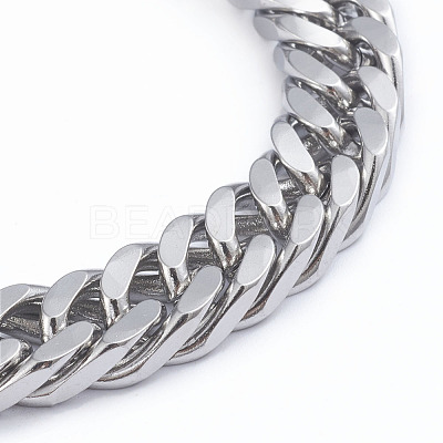 Tarnish Resistant Men's 304 Stainless Steel Diamond Cut Cuban Link Chain Bracelets X-BJEW-L673-002C-P-1