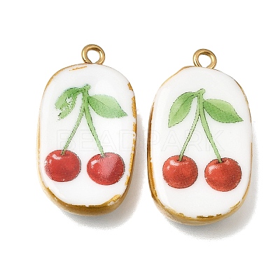 Fruit & Floral & Animals Printed Handmade Porcelain Pendants X-STAS-Z207-01G-09-1