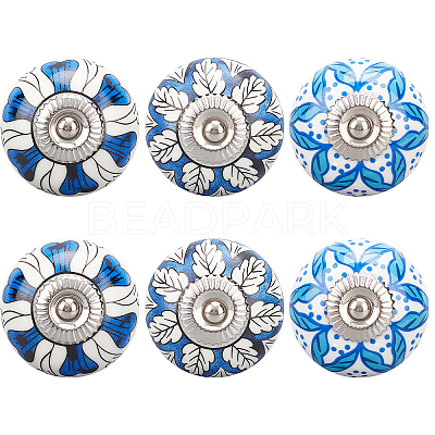 6Pcs 3 Styles Printing Porcelain Drawer Knobs FIND-GA0001-29B-1