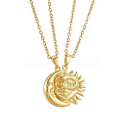 2Pcs Sun & Moon Brass Magnetic Pendant Necklaces for Unisex WG95FFA-01-1