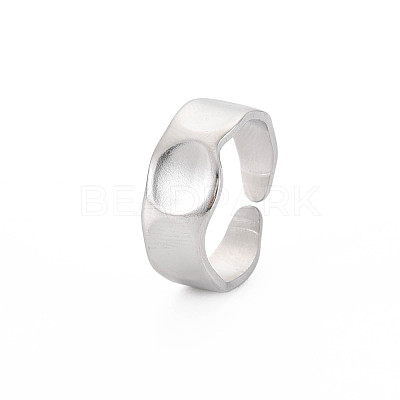 Non-Tarnish 304 Stainless Steel Flat Round Open Cuff Ring for Women RJEW-S405-188P-1