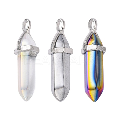 3Pcs 3 Colors Faceted Bullet Glass Pointed Pendants KK-FS0001-09-1