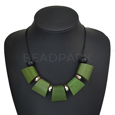 Bohemian Trapezoid Wood & CCB Plastic & Alloy Beaded Bib Necklaces for Women FS-WG0359B-04-1