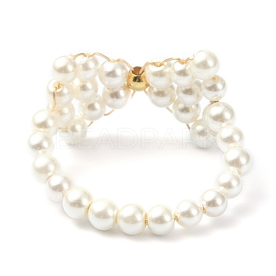 Shell Pearl Beaded Bowknot Finger Rings RJEW-TA00075-1