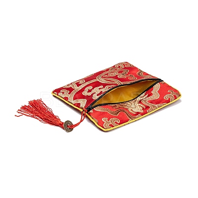 Chinese Brocade Tassel Zipper Jewelry Bag Gift Pouch ABAG-F005-01-1