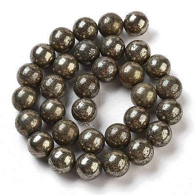 Natural Pyrite Round Beads Strands G-F197-10-8mm-1