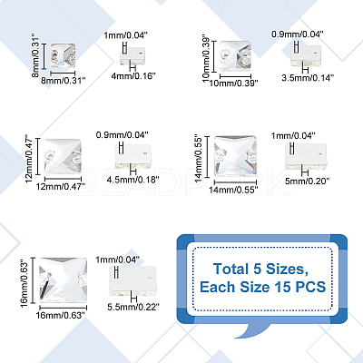 75Pcs 5 Styles Square Shape Sew on Rhinestone GLAA-GA0001-60A-1