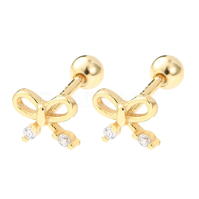Bowknot 925 Sterling Silver Micro Pave Clear Cubic Zirconia Stud Earrings EJEW-K317-12G-1