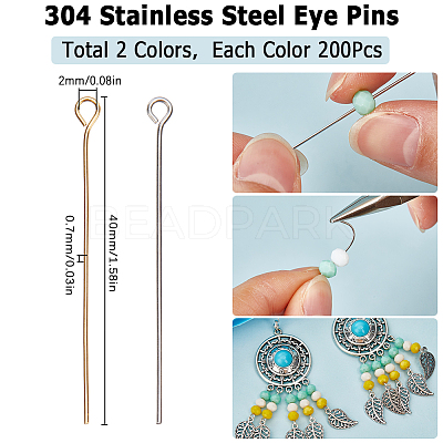 400Pcs 2 Styles 304 Stainless Steel Eye Pins STAS-SC0007-83-1