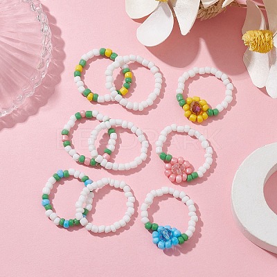 3Pcs 3 Style Glass Seed Beaded Stretch Rings RJEW-JR00658-1