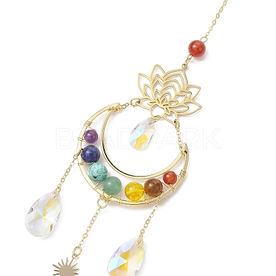 7 Chakra Gemstone & Lotus Moon Hanging Ornaments HJEW-TA00176-1