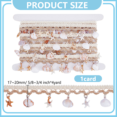4 Yards Cotton Thread & Linen & Shell Beaded Trim Ribbon OCOR-DR0001-25-1