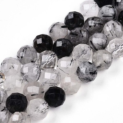 Natural Tourmalinated Quartz Beads Strands G-S345-8mm-30-1
