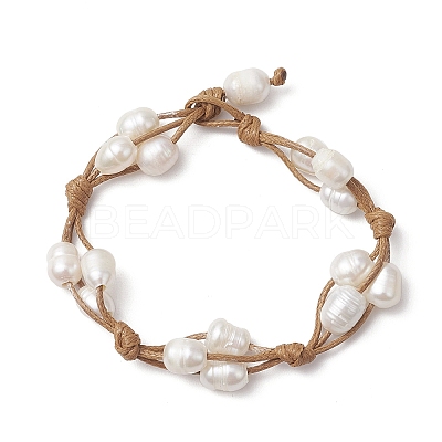 Natural Cultured Freshwater Pearl Large Hole Beaded Bracelets BJEW-TA00635-1