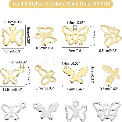 240Pcs 8 Style 201 Stainless Steel Charms STAS-UN0028-10-1