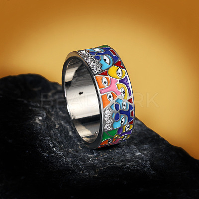Eye Pattern Brass Micro Pave Clear Cubic Zirconia Enamel Finger Rings FS-WGB4C19-01-1