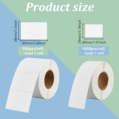 2 Rolls 2 Styles Rectangle Paper Thermal Printable Label Stickers STIC-BC0001-06-1