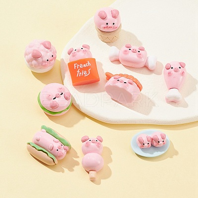 10Pcs 10 Styles Opaque Resin Cute Pig Imitation Food Decoden Cabochons CRES-FS0001-13-1