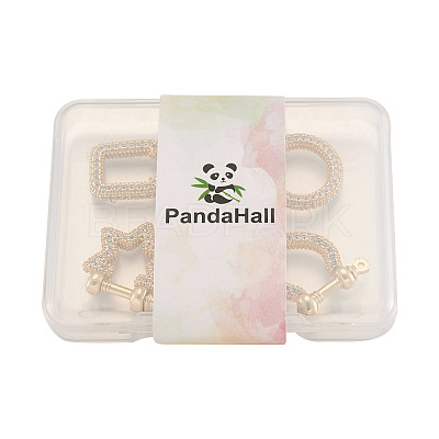 4Pcs 4 Style Brass Micro Pave Clear Cubic Zirconia D-Ring Anchor Shackle Clasps ZIRC-PJ0001-02-1