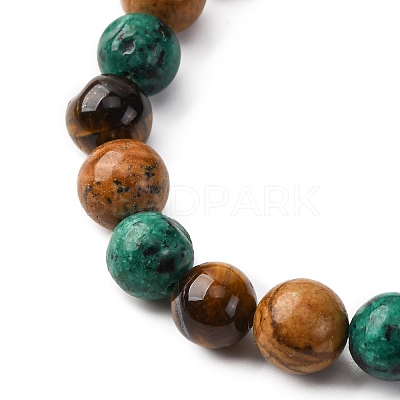 12 Constellations Natural Tiger Eye & Picture Jasper & Agate & Black Onyx Round Beaded Stretch Bracelets for Men Women WGB9E7C-08-1