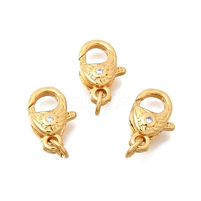 Brass Micro Pave Clear Cubic Zirconia Lobster Claw Clasps KK-G600-25G-04-1